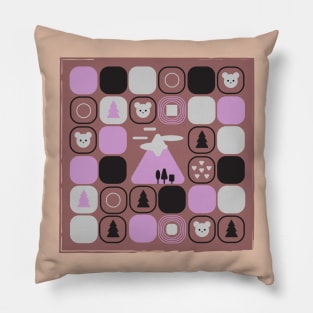 Squares in a square with pink mountain Pillow