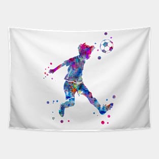 Soccer Player Little Boy Heading the Ball Tapestry