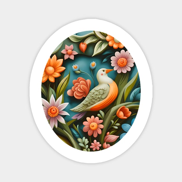 Bird and Floral Mural Design Magnet by Charmycraft