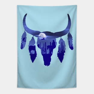 Cow Skull, night in the desert, tribal, american, cowboys, boho, bull skull Tapestry