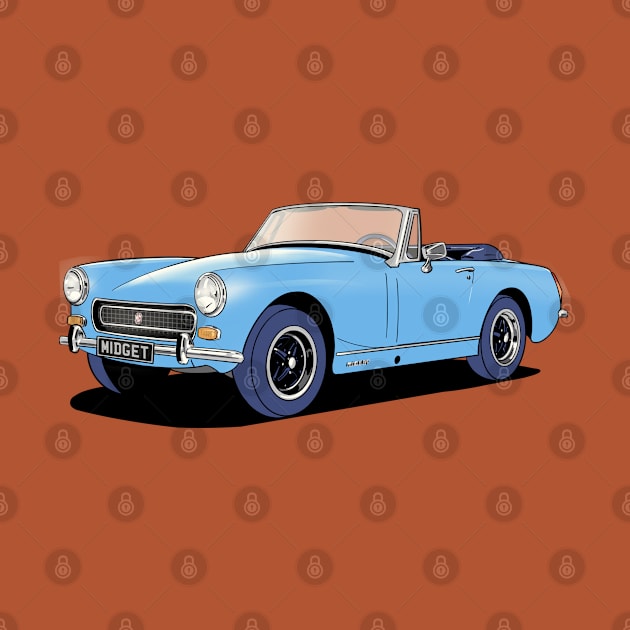 Classic MG Midget sports car in blue by Webazoot