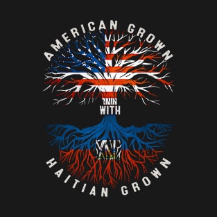 American Grown With Haitian Roots Tree Haiti Flag Usa Flag T-Shirt