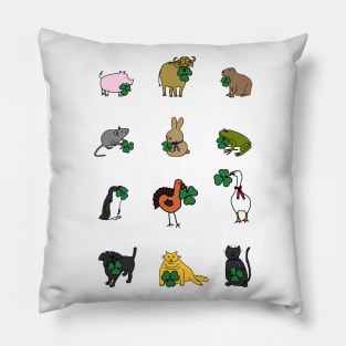 Animals Holding Shamrocks for St Patricks Day Pillow