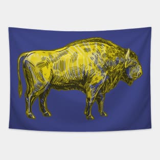 Bison Skeleton Interactive Yellow&Blue Filter T-Shirt By Red&Blue Tapestry