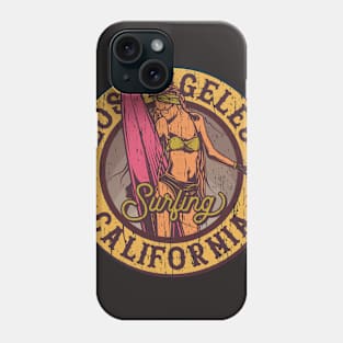 Los Angeles Girl surfing california distressed Phone Case