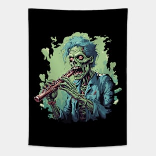 Zombie Playing On Flute - Halloween Design Tapestry