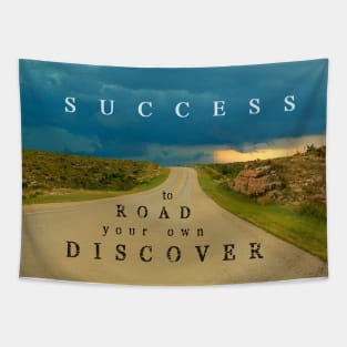 Discover Your Own Road To Success Quote with Nature Path and Clouds Scene Tapestry