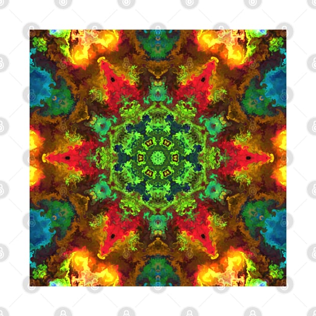 Psychedelic Hippie Flower Green Red and Orange by WormholeOrbital