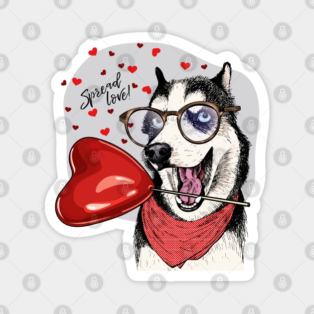 dog valentine spread love Magnet by Mako Design 