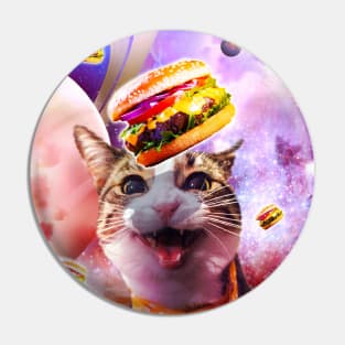 Space Galaxy Cat With Cheeseburger Burger Pin