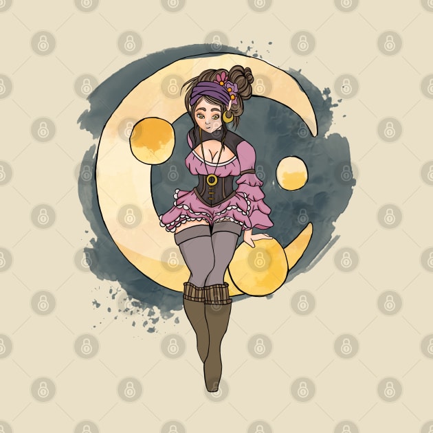 Girl sitting on the moon by CréaTiff