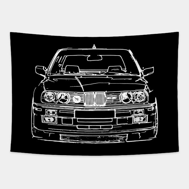 White E30 Car Sketch Art Tapestry by DemangDesign