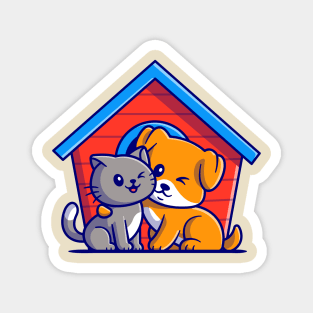 Cute Cat And Dog Cartoon Magnet