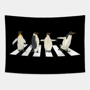 Waddle and Whisker Penguin Crossing Road, Tee for Penguin Aficionados Tapestry