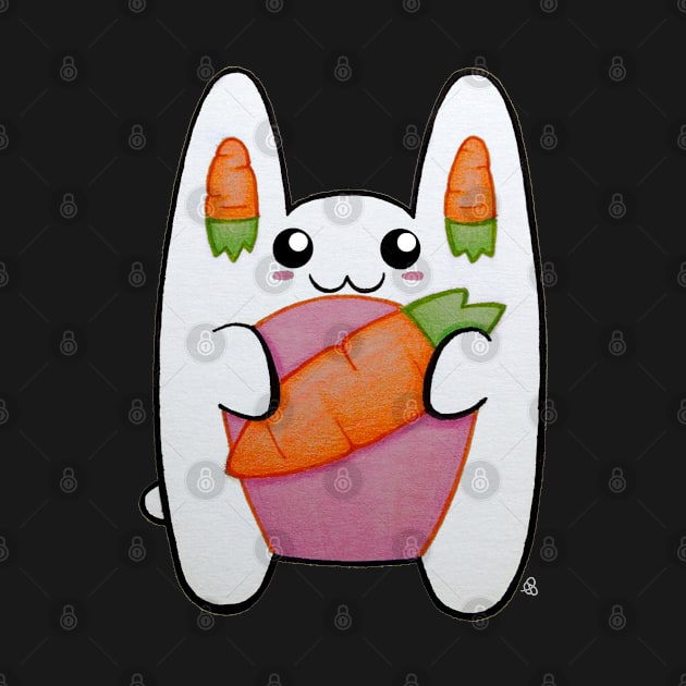 Carrot Cutie - Kawaii White Bunny With a Carrot by Elinaana