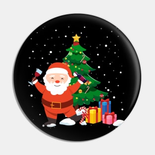 Funny Santa Drinking Wine Christmas Tree Pin