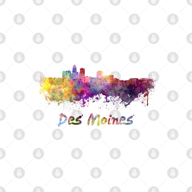 Des moines skyline in watercolor by PaulrommerArt