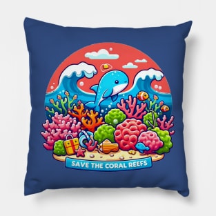 Save The Coral Reefs [Cute Whale] Pillow