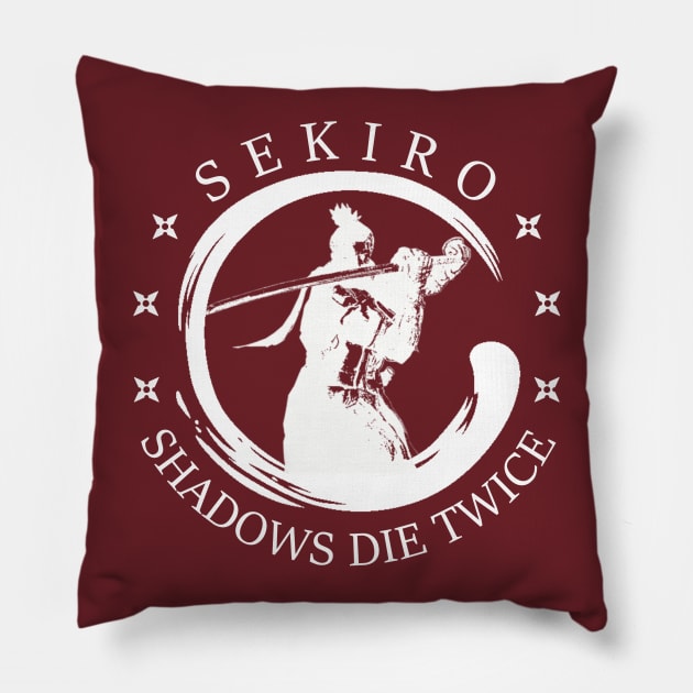 Sekiro Shadows Die Twice Enso Shinobi Emblem White Pillow by StebopDesigns