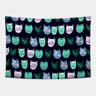 Green cats in a row pattern Tapestry