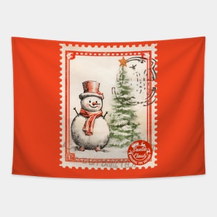 Snowman postage winter stamp Tapestry