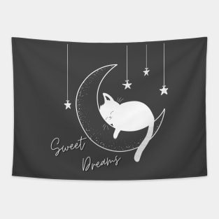 Sweet Dreams Kitty Cat - White Print Tapestry