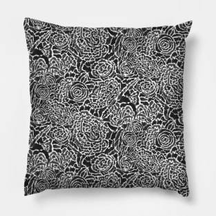 Black Brushed Flowers Pillow