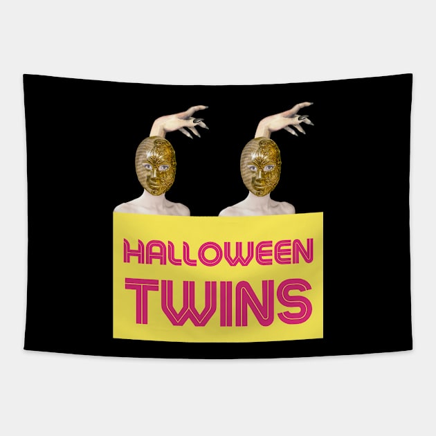 HALLOWEEN TWINS with Witch Hand (2) - Halloween Witches | Witch Mask | Halloween Costume Tapestry by Cosmic Story Designer