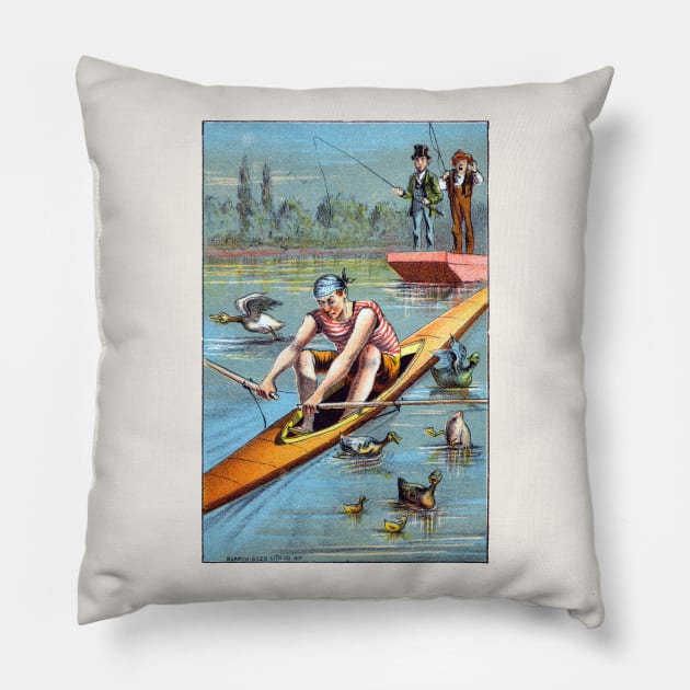 1885 Absent Minded Sculler Pillow by historicimage