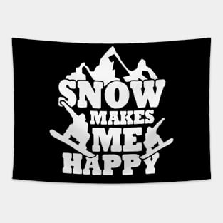 Snow Makes Me Happy Snowboarder Tapestry