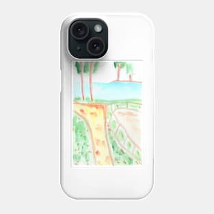 summer, landscape, river, nature, park, path, plants, watercolor, design, art, painting, color Phone Case