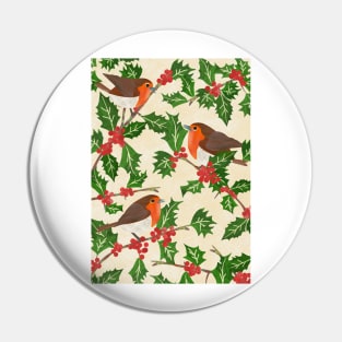 Three little paper cut robins on a holly bush Pin