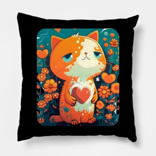 Orange Cat Heart In The Garden Waiting Love Pillow