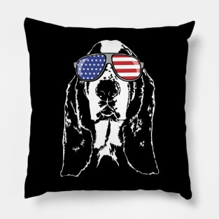 Basset Hound American Flag sunglasses patriotic dog Pillow