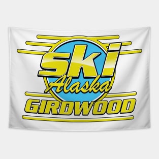 Girdwood Alaska 80s ski logo Tapestry