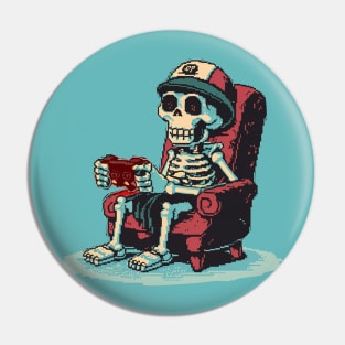 Skeleton Playing Videogames Gaming Funny Halloween For Gamer Pin