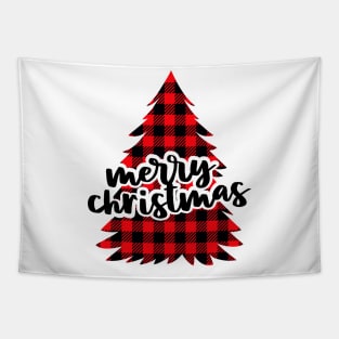 Merry Christmas buffalo plaid tree Tapestry