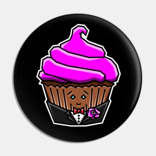 Cute Chocolate Cupcake in a Tuxedo with Pink Icing Gift - Cupcake Pin