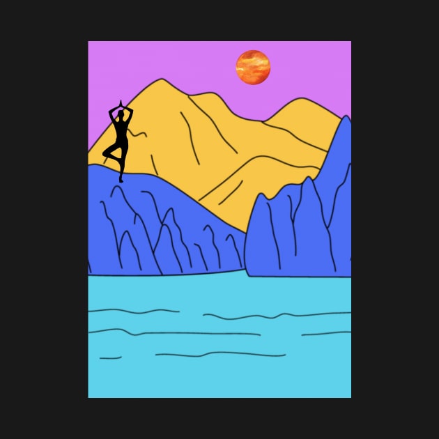 Animated Yoga Mountains Sun and River Graphic by WonderfulHumans