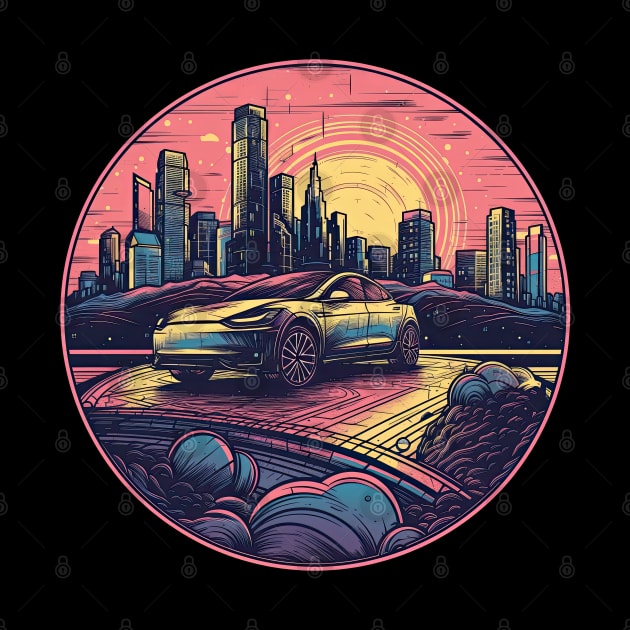 Tesla Model 3 inspired car painting design style by TeePulseMania