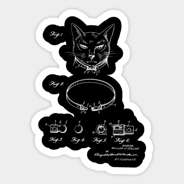 Cat Collar Vintage Patent Drawing Cat Pegatina Teepublic Mx