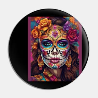 Colorful Remembrance: Woman's Stunning Sugar Skull Makeup Pin