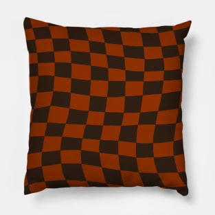 Brown and Orange Distorted Warped Checkerboard Pattern I Pillow