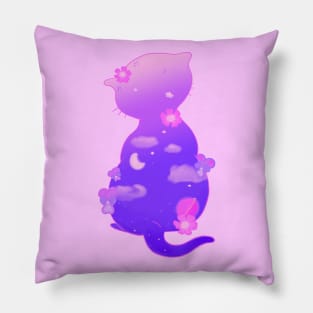 Kitten Silhouette Night Sky Pillow