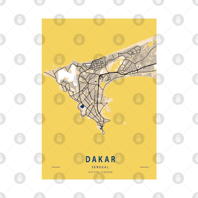 Dakar - Senegal Yellow City Map by tienstencil