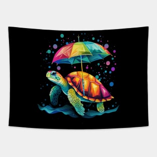 Sea Turtle Rainy Day With Umbrella Tapestry