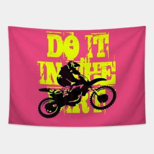 Do It In The Dirt Motorcross Silhouette Yellow Text Tapestry