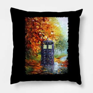 Blue Phone booth at fall zone Pillow