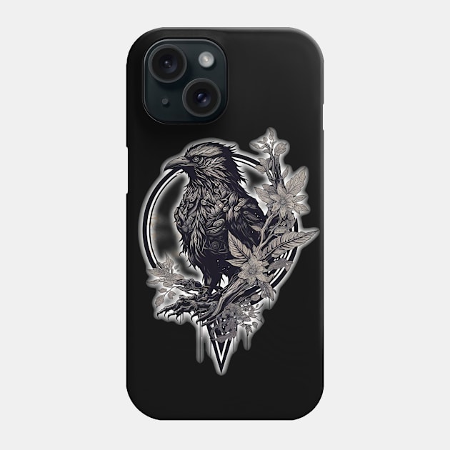 Tribal Radiant Raven, gothic black and white logo Phone Case by Mojitojoe