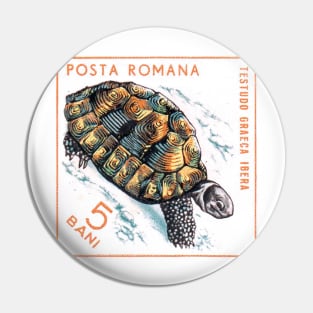 Vintage 1965 Romania tortoise postage stamp Pin